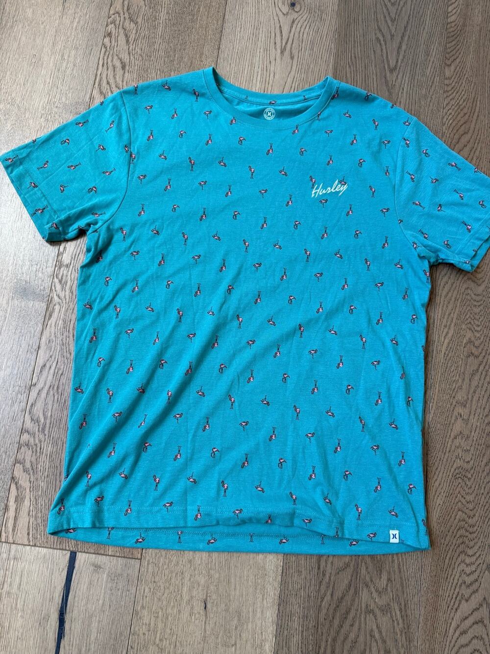 Hurley Men's Turquoise Flamingo Print Graphic T-Shirt M
